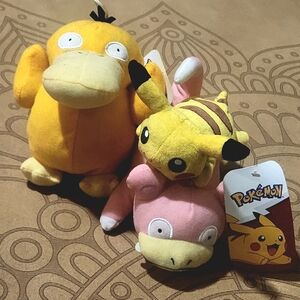 Pokemon Plush Set Of 3 Pikachu Slowpoke Psyduck